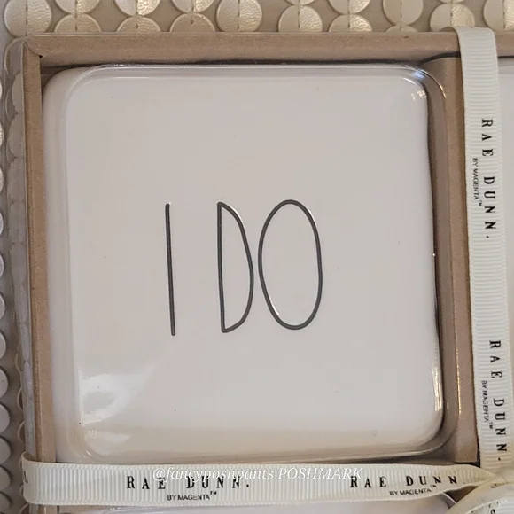 new!RAE DUNN white wedding engagement anniversary coaster 4 piece set sealed - Picture 9 of 12